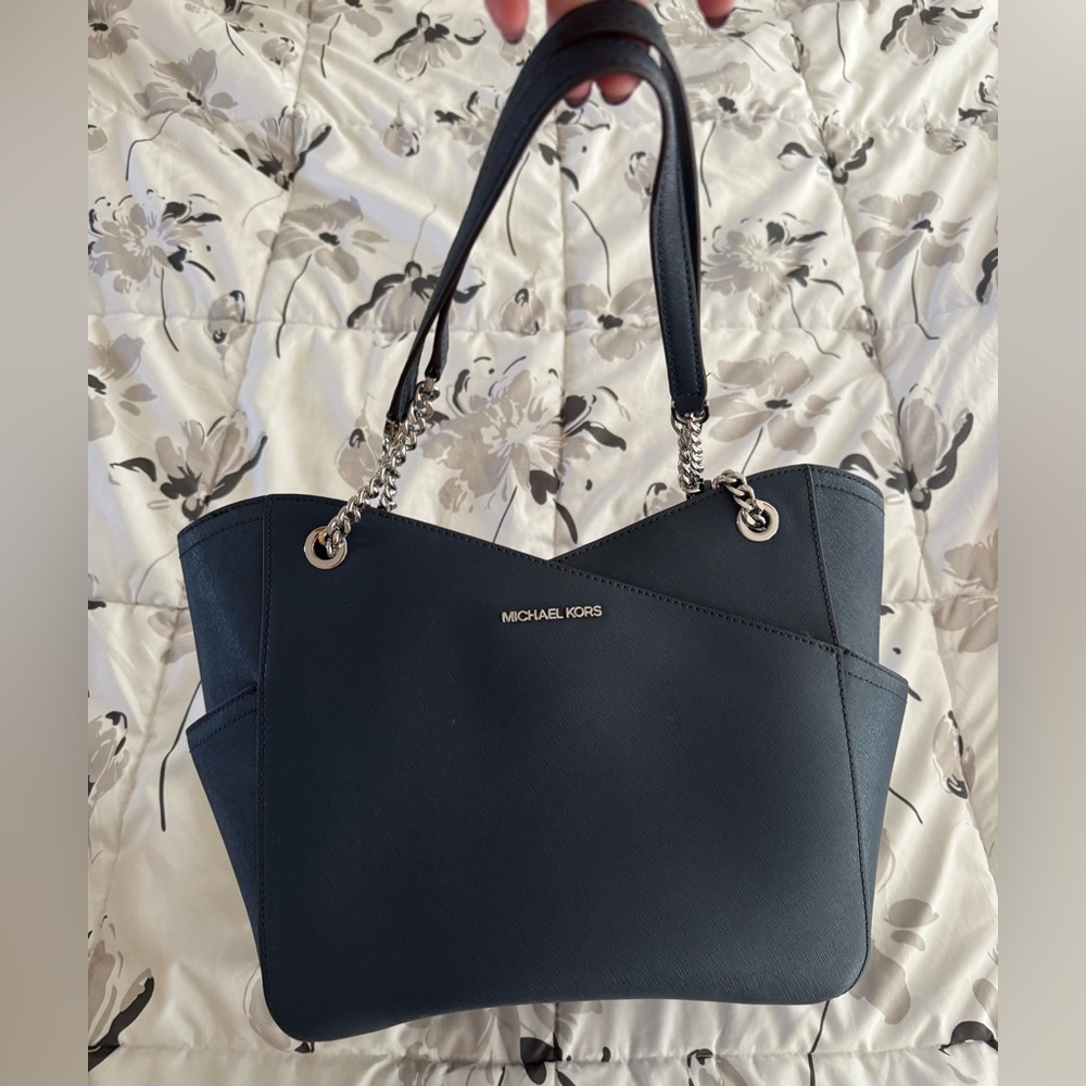 Michael Kors Navy Chain-Handle Saffiano Shoulder Bag